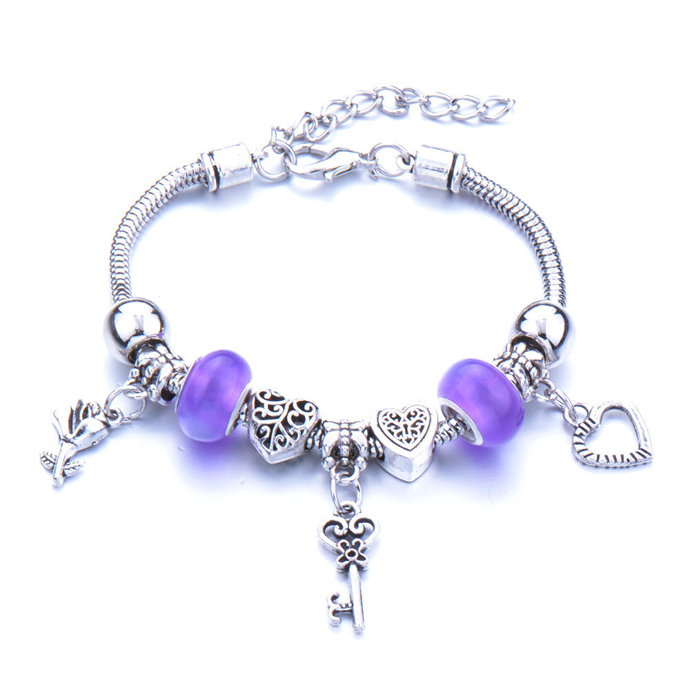 Crown, peach heart, owl, elephant pendant, multi-element large beads, retro female bracelet EX-STOCK Canada