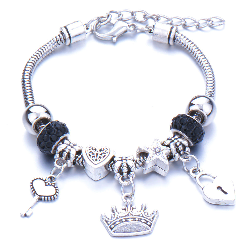 Crown, peach heart, owl, elephant pendant, multi-element large beads, retro female bracelet EX-STOCK Canada