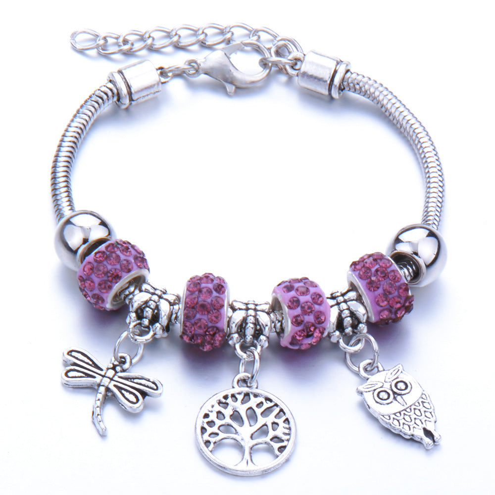 Crown, peach heart, owl, elephant pendant, multi-element large beads, retro female bracelet EX-STOCK Canada