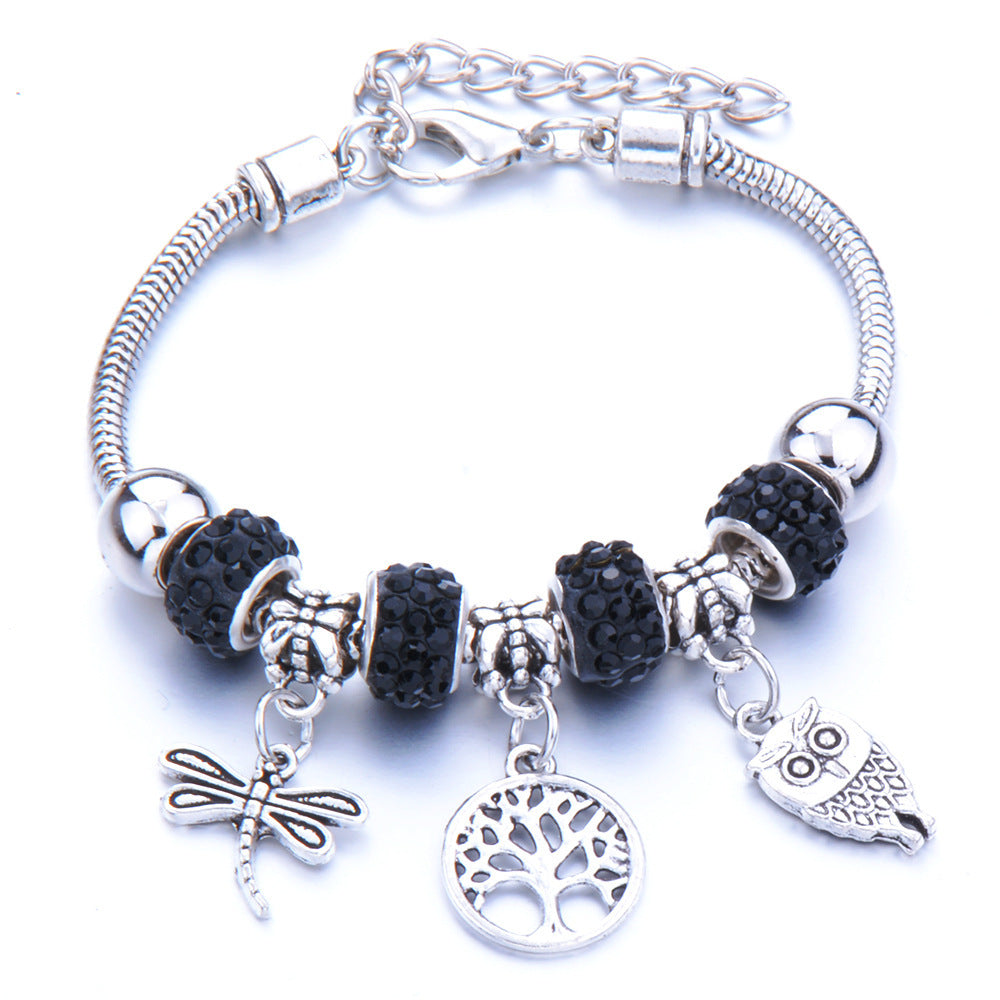 Crown, peach heart, owl, elephant pendant, multi-element large beads, retro female bracelet EX-STOCK Canada