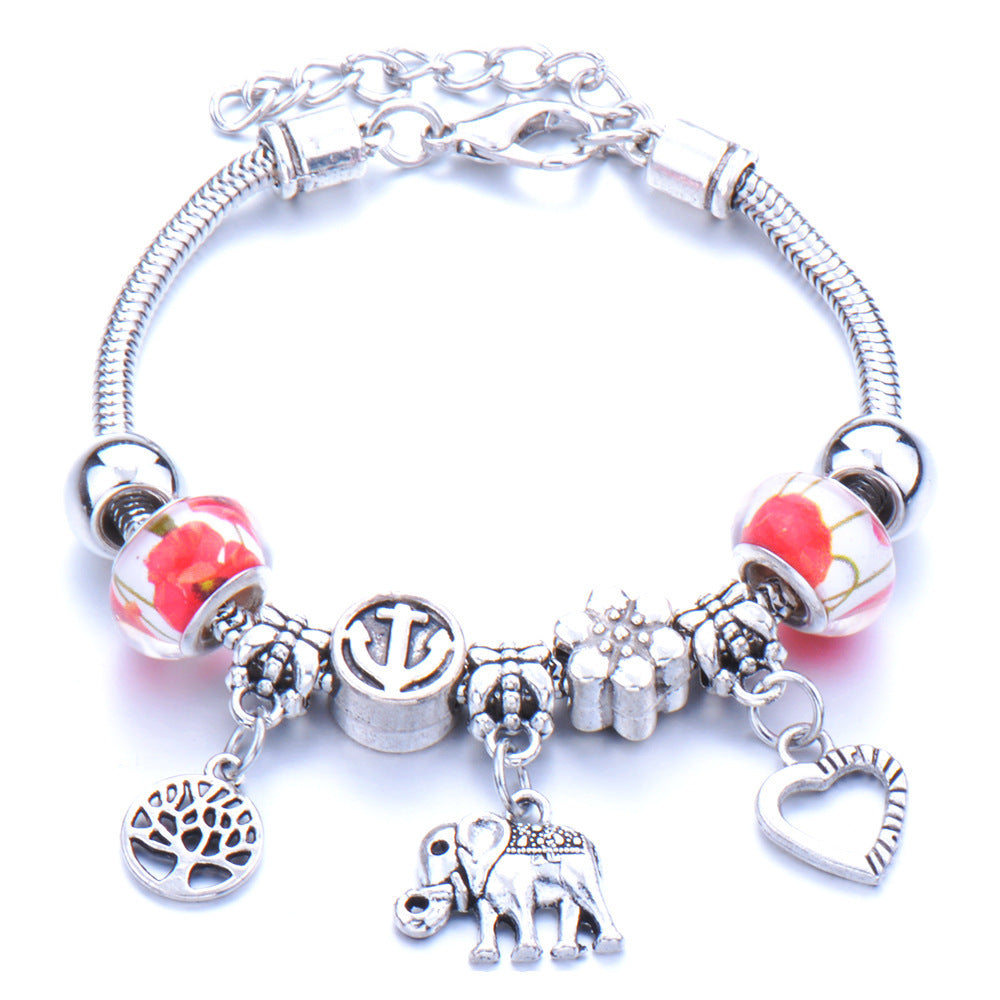 Crown, peach heart, owl, elephant pendant, multi-element large beads, retro female bracelet EX-STOCK Canada