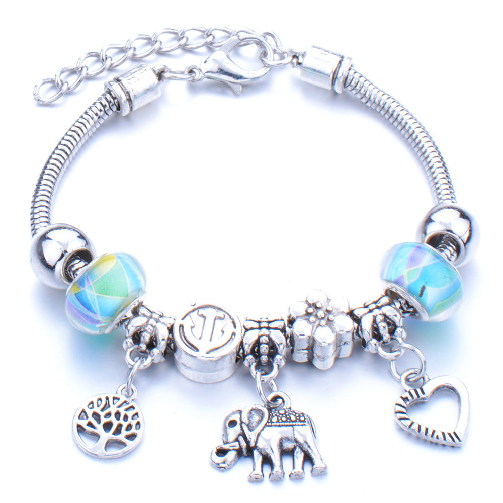 Crown, peach heart, owl, elephant pendant, multi-element large beads, retro female bracelet EX-STOCK Canada