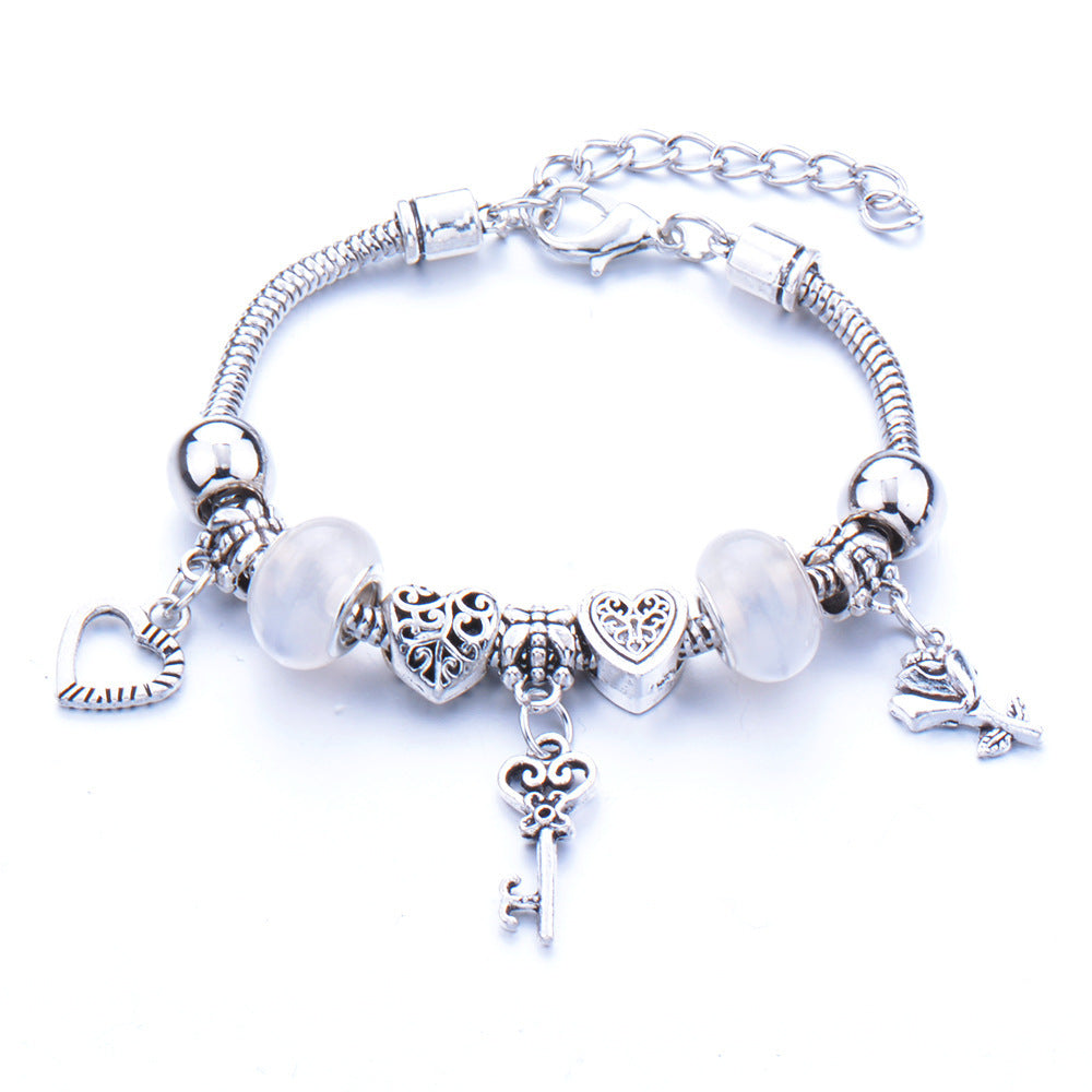 Crown, peach heart, owl, elephant pendant, multi-element large beads, retro female bracelet EX-STOCK Canada