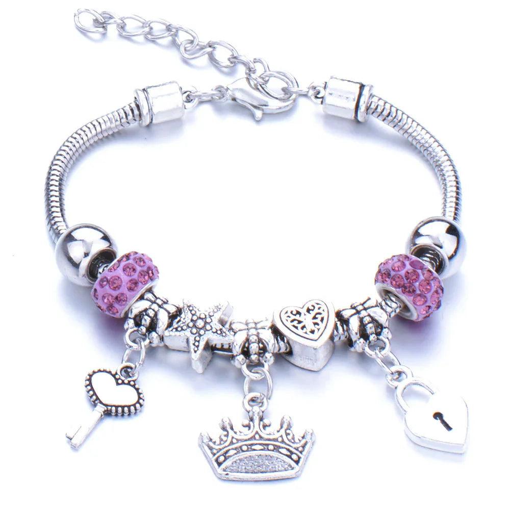 Crown, peach heart, owl, elephant pendant, multi-element large beads, retro female bracelet EX-STOCK Canada