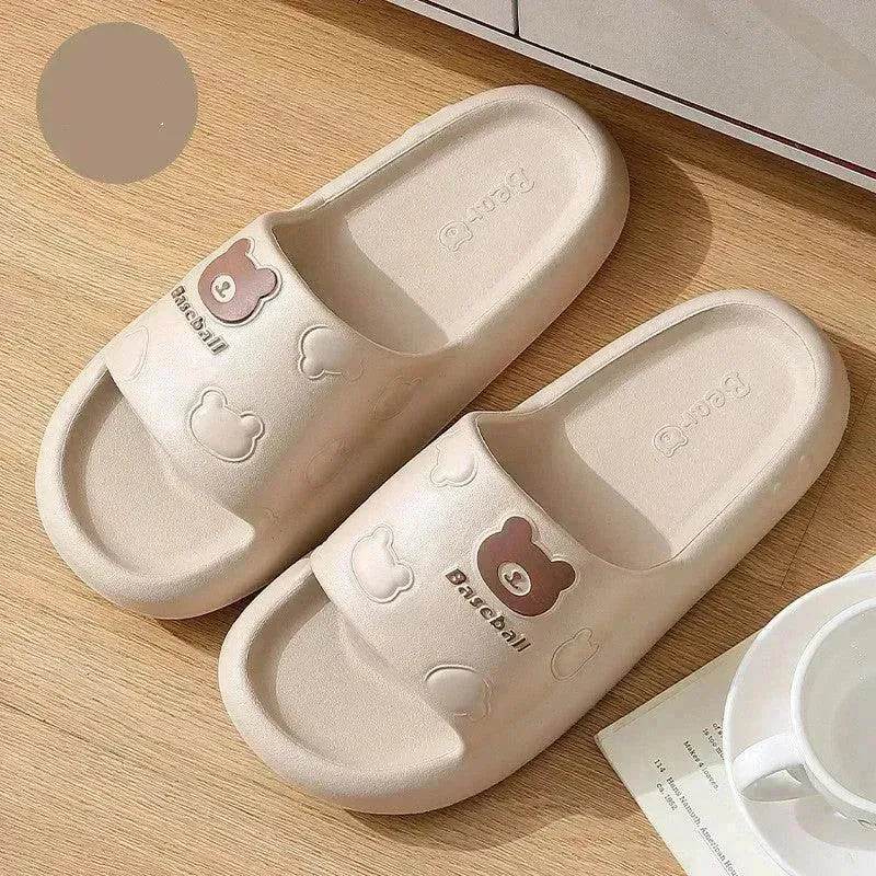 Cute Cartoon Bear Slippers For Women Summer Indoor Thick-soled Non-slip Floor Bathroom Home Slippers Men House Shoes - EX-STOCK Canada