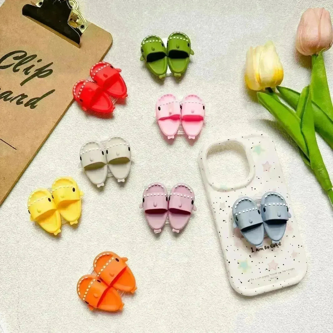 Cute Little Shark Simulation Slippers Phone Case Airbag Bracket Adhesive Retractable Watch Binge-watching Net Class Support Frame - EX-STOCK CANADA