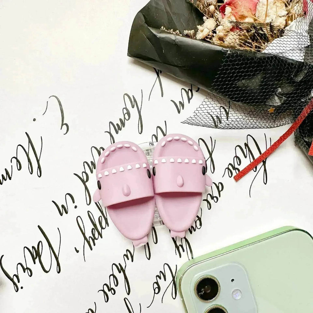 Cute Little Shark Simulation Slippers Phone Case Airbag Bracket Adhesive Retractable Watch Binge-watching Net Class Support Frame - EX-STOCK Canada