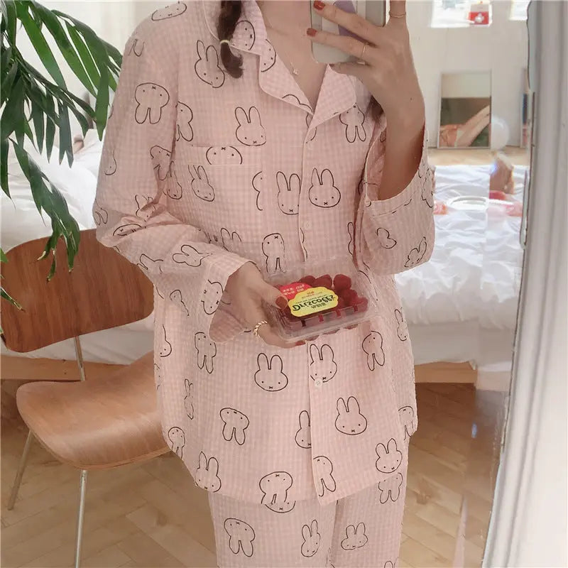 Cute Rabbit Pajamas For Women Sweet Long Sleeve Cardigan Suit - EX-STOCK Canada