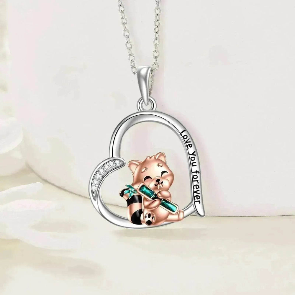 Cute Red Panda inside Heart Sterling 925 Silver Necklace - EX-STOCK Canada