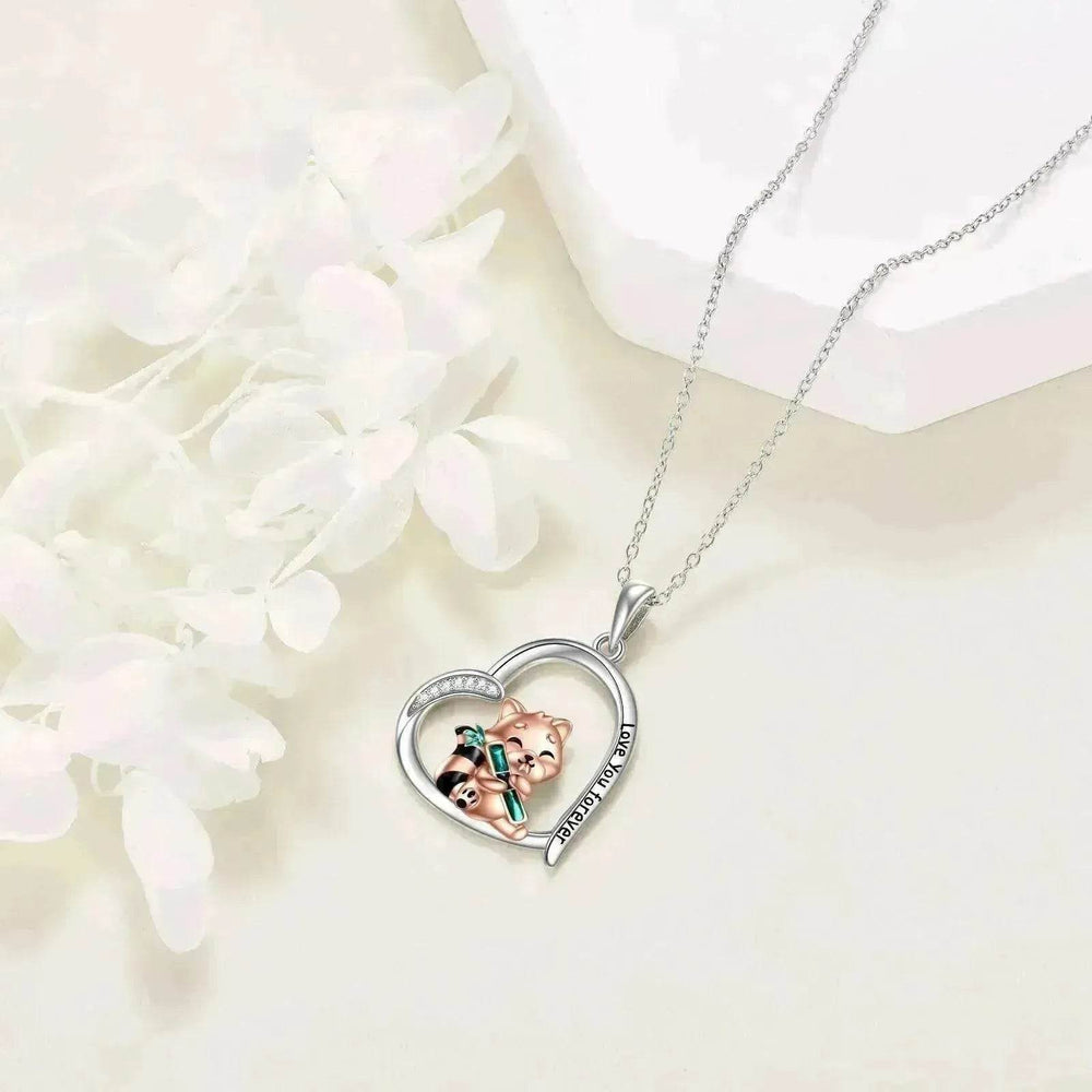 Cute Red Panda inside Heart Sterling 925 Silver Necklace - EX-STOCK Canada
