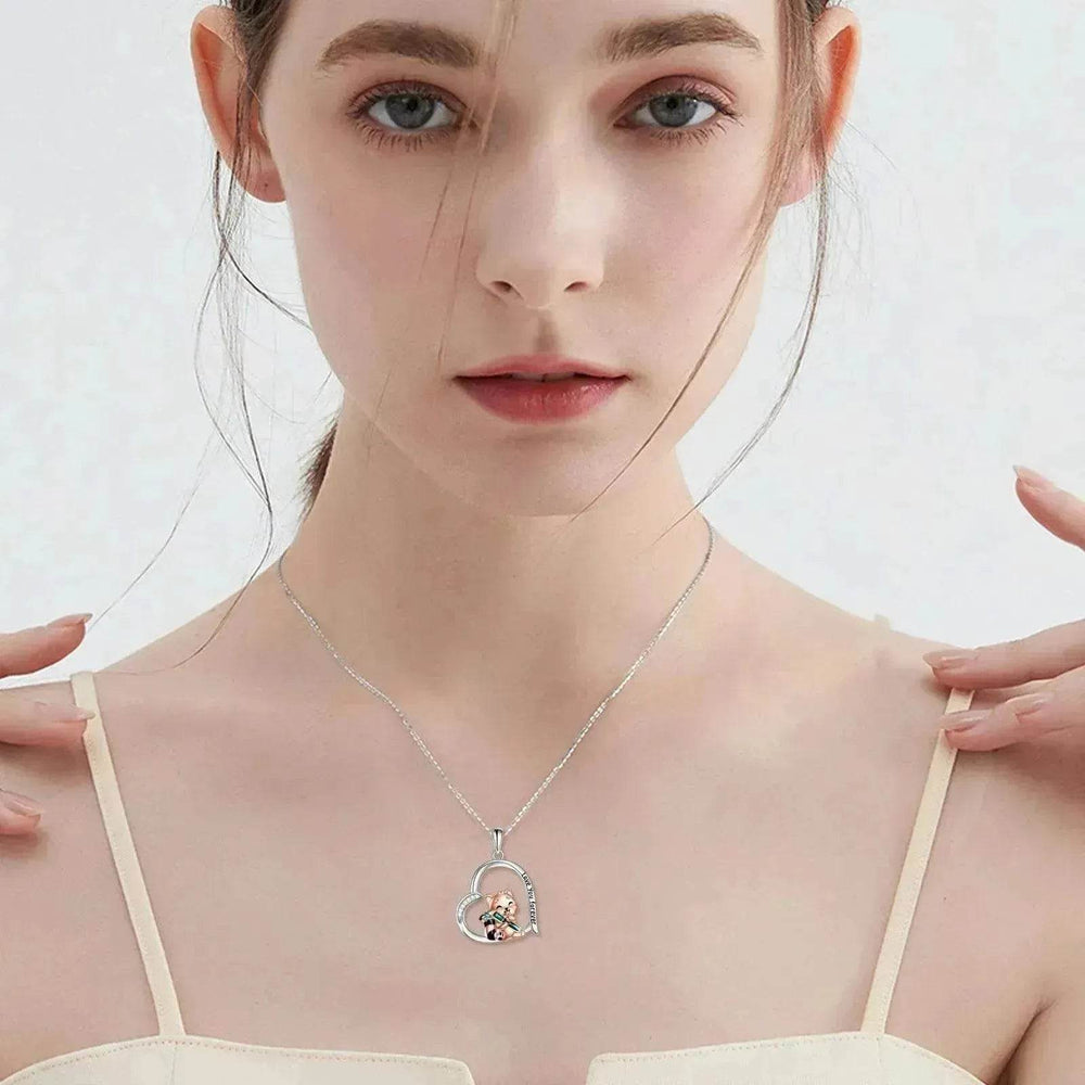 Cute Red Panda inside Heart Sterling 925 Silver Necklace - EX-STOCK Canada