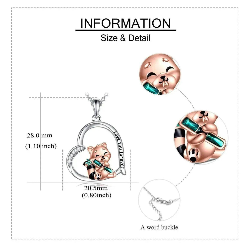 Cute Red Panda inside Heart Sterling 925 Silver Necklace - EX-STOCK Canada