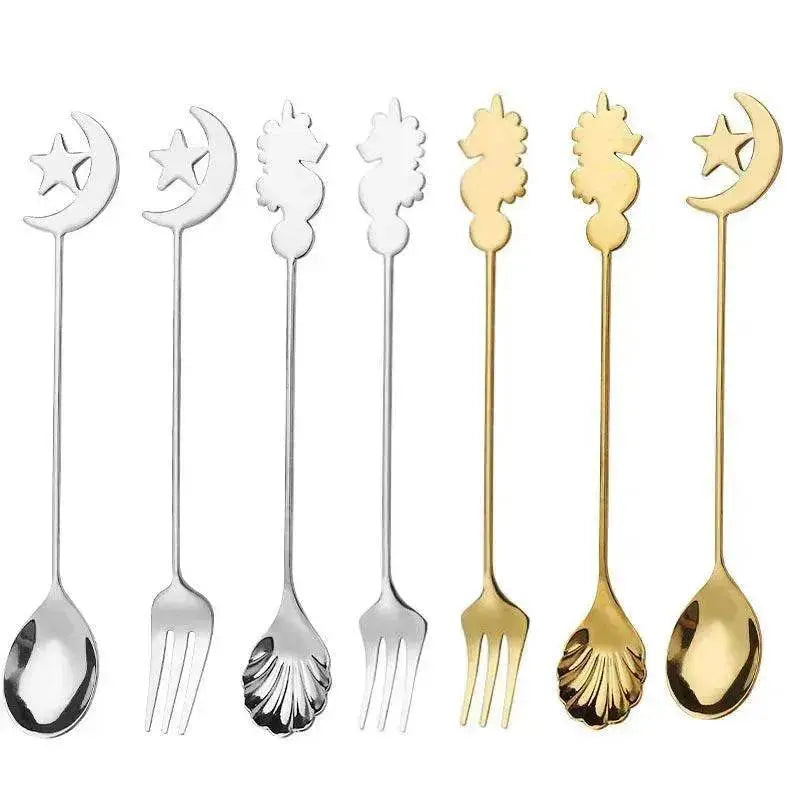 Cute Star and Moon 304 Stainless Steel Spoon and Fork Set for Coffee - EX-STOCK Canada