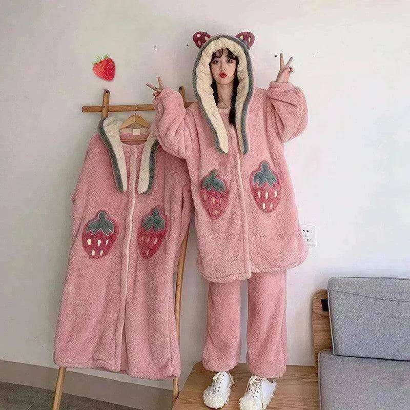 Cute padded flannel hooded pajamas - EX-STOCK Canada