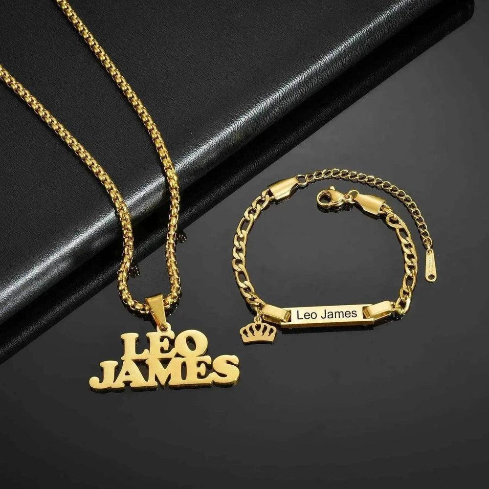 DIY Stainless Steel Nameplate Engraved Letter Pendant Necklace & Bracelet Set - EX-STOCK Canada