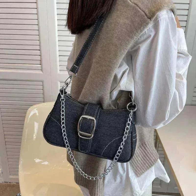 Denim Shoulder Bags Women's Fashion Chains Handbag Crossbody Bags Small Square Armpit Bag - EX-STOCK Canada