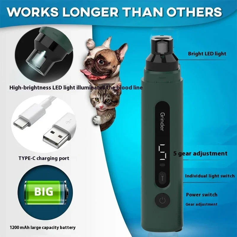 Dog Nail Grinder Electric Pet Nail Trimmers Rechargeable Cat Nail Grinders Super Quiet With 5-Speed Setting For Small Medium Large Dogs Cats Claw Care Pet Products EX-STOCK Canada