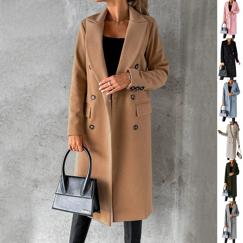 Double Breasted Lapel Coat Winter Fashion Solid Slim Long Jacket Long Sleeve Tops Womens Clothing EX-STOCK Canada