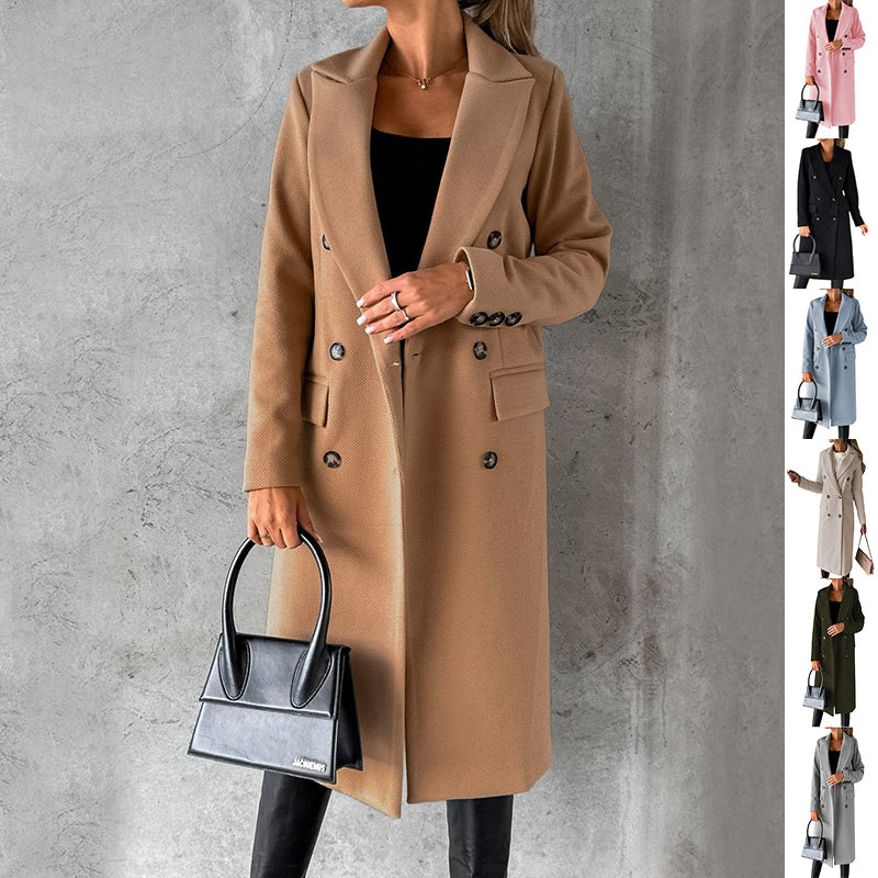Double Breasted Lapel Coat Winter Fashion Solid Slim Long Jacket Long Sleeve Tops Womens Clothing EX-STOCK Canada