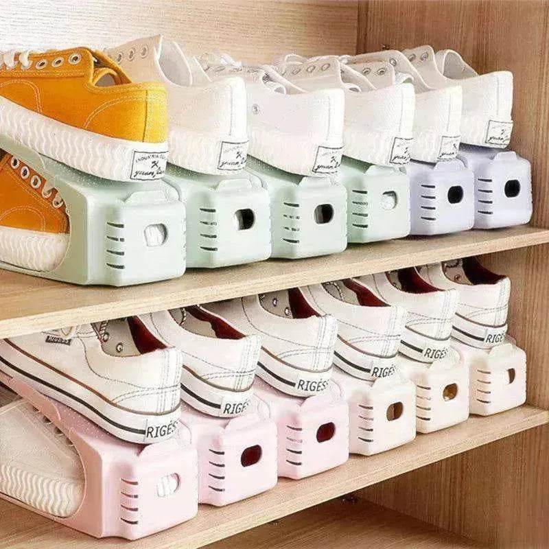 Double Stackable Shoes Shelf Storage Plastic Adjustable Shoes Rack Cabinets - EX-STOCK Canada