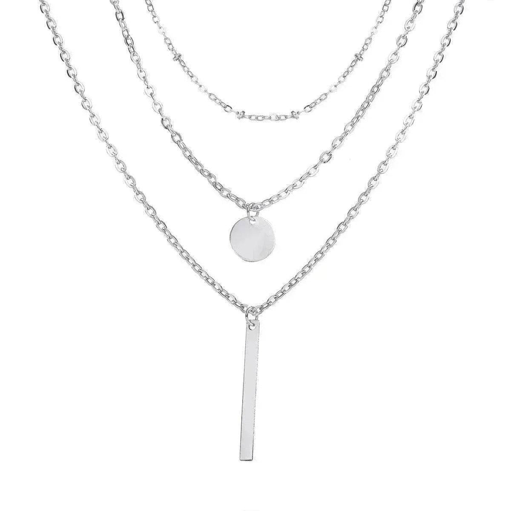 Electroplating Gold and Silver Double-layer Wafer And Long Bar Pendant Necklace - EX-STOCK Canada