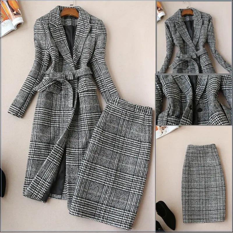 Elegant Luxury Business Office Corporate Tweed Plaid Skirt suit Outfit set 2pcs - EX-STOCK Canada