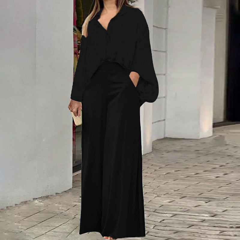 Loose And Elegant Casual Printed Shirt Top Wide Leg Pants Fashion Suit EX-STOCK Canada