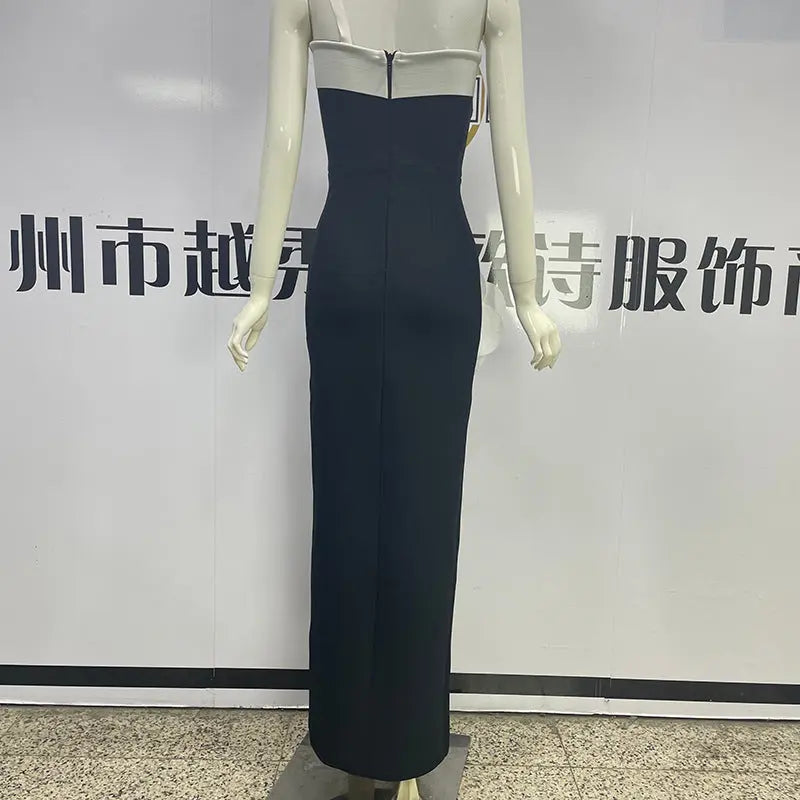 Embroidered Flower Black Long Tube Top Dress Wedding Evening Party Cocktail Dress - EX-STOCK Canada