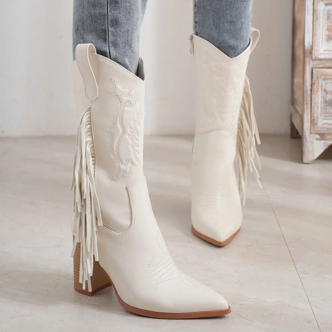 Embroidered Tassel White New Western Cowboy Boot - EX-STOCK Canada