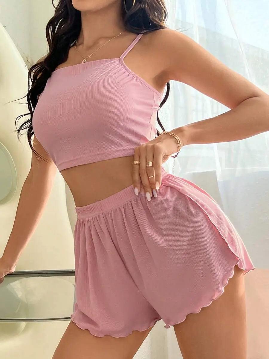 European And American Camisole Pajamas For Women That Can Be Worn Outside With Split Shorts Two-piece Set - EX-STOCK Canada