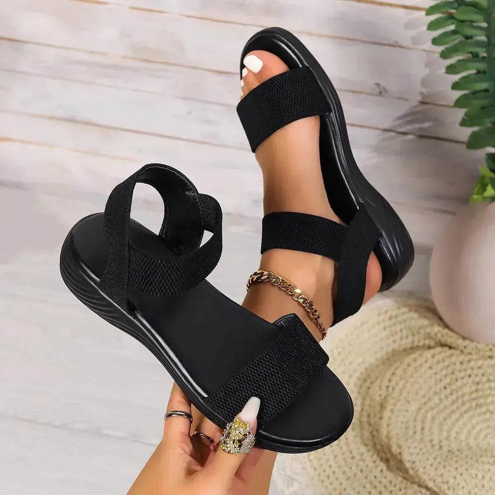 Sandales élastiques à blocs de couleurs à la mode, chaussures plates été à bout ouvert pour femmes - EX-STOCK Canada