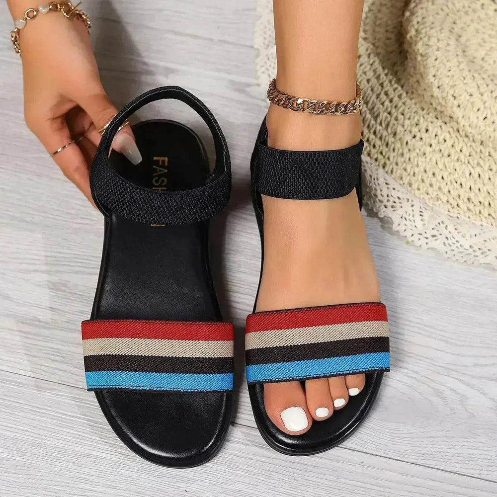 Sandales élastiques à blocs de couleurs à la mode, chaussures plates été à bout ouvert pour femmes - EX-STOCK Canada