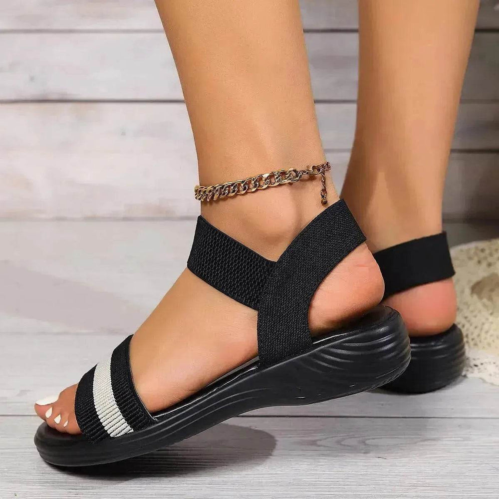 Sandales élastiques à blocs de couleurs à la mode, chaussures plates été à bout ouvert pour femmes - EX-STOCK Canada