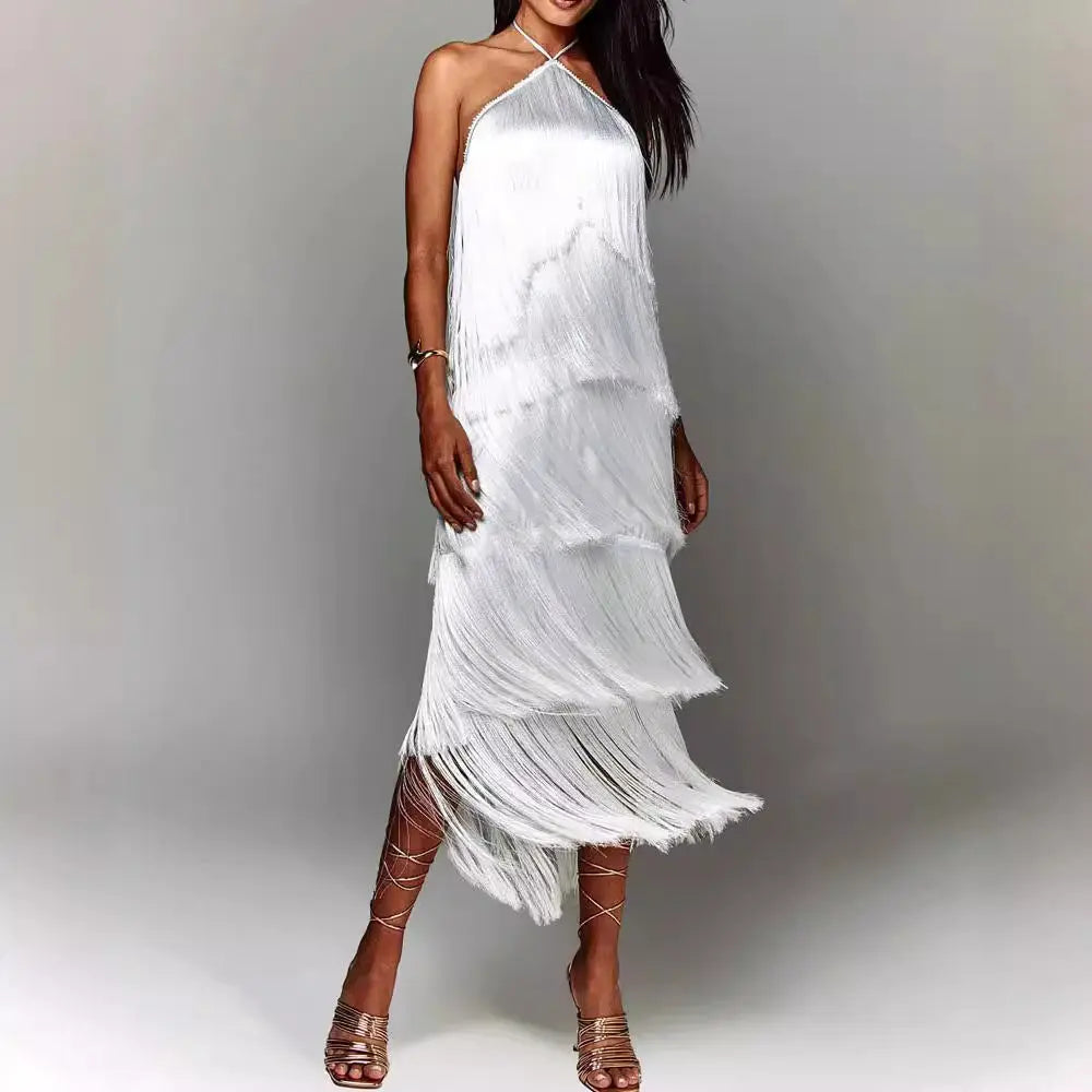 Fashion Halter Backless Sleeveless Tassel fringe Dress - EX-STOCK Canada