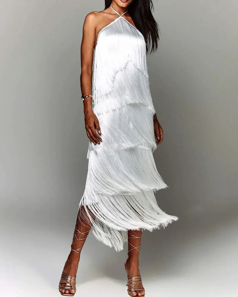 Fashion Halter Backless Sleeveless Tassel fringe Dress - EX-STOCK Canada