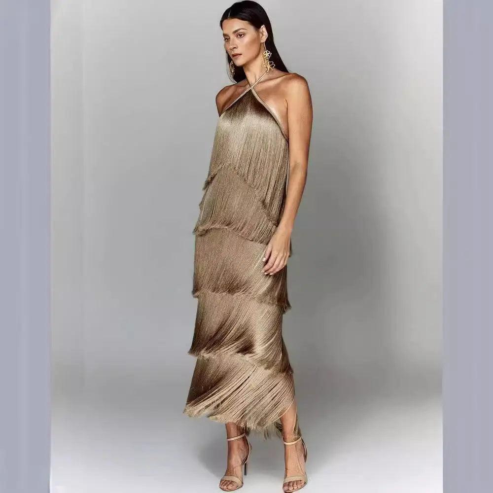 Fashion Halter Backless Sleeveless Tassel fringe Dress - EX-STOCK Canada