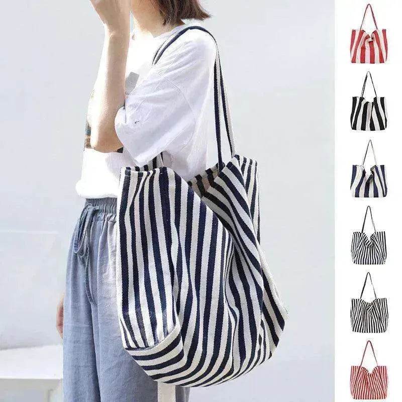 Fashion Shopper Handbags Women Striped Canvas Totes - EX-STOCK Canada