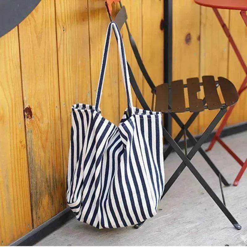 Fashion Shopper Handbags Women Striped Canvas Totes - EX-STOCK Canada