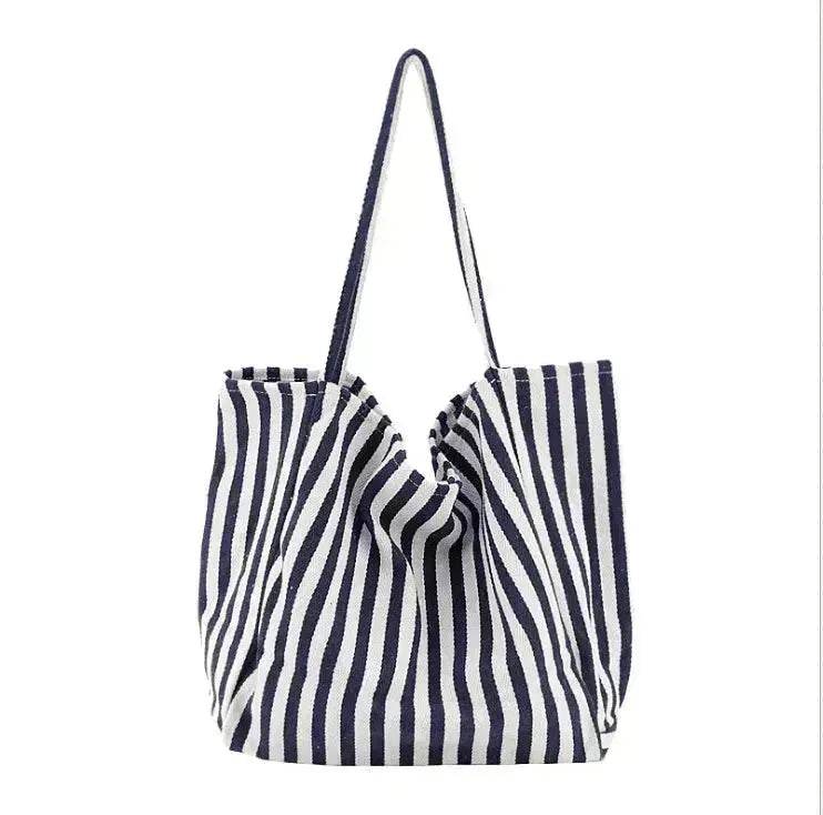 Fashion Shopper Handbags Women Striped Canvas Totes - EX-STOCK Canada