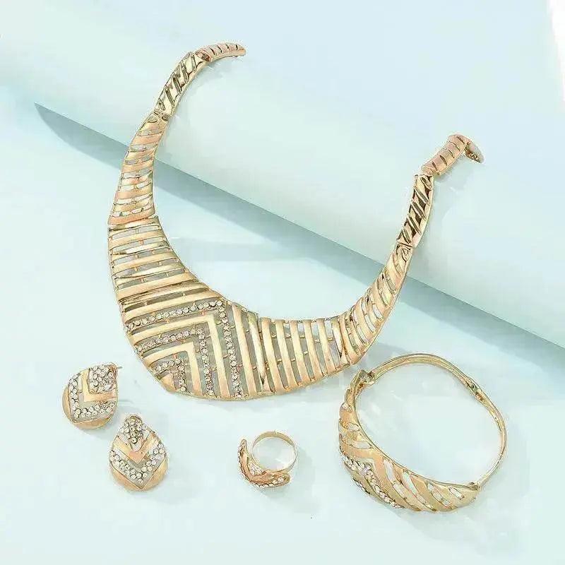 Ensemble de quatre pièces collier et boucles d'oreilles en alliage simple de mode - EX-STOCK Canada