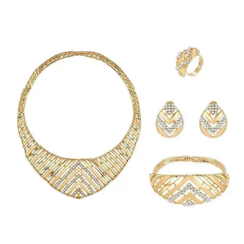 Ensemble de quatre pièces collier et boucles d'oreilles en alliage simple de mode - EX-STOCK Canada