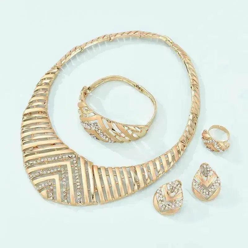 Ensemble de quatre pièces collier et boucles d'oreilles en alliage simple de mode - EX-STOCK Canada
