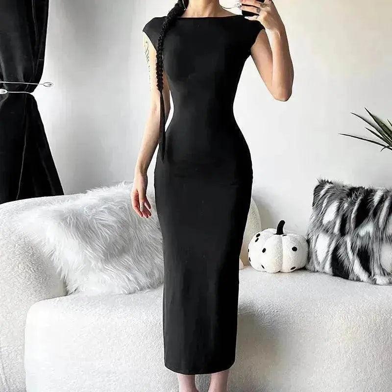 Robe mode taille fine avec taille haute, détail ajouré et design dos nu - EX-STOCK Canada