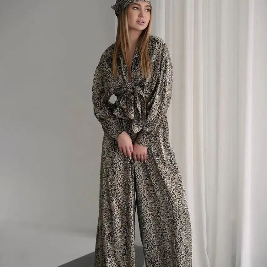 Fashionable Leopard Print Loose Ice Silk Pajamas For Women - EX-STOCK Canada