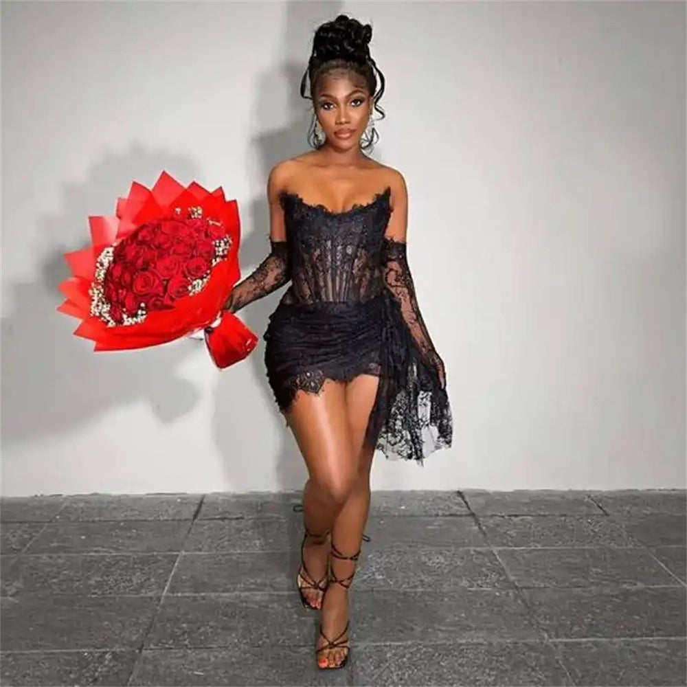 Fashionable Oversleeve Tube Top Lace Fashion Party Dinner Dress EX-STOCK Canada