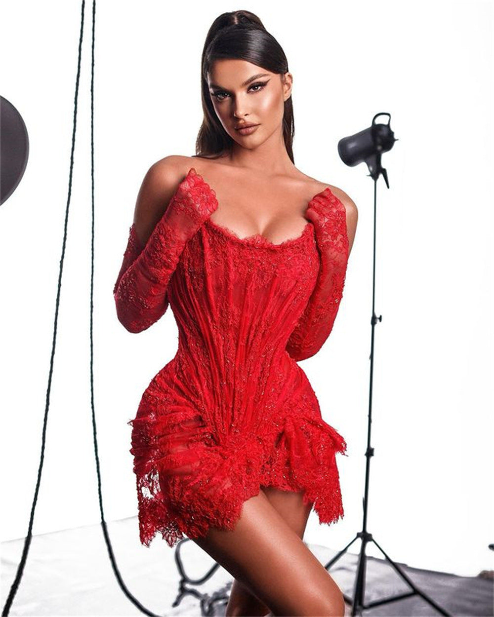 Fashionable Oversleeve Tube Top Lace Fashion Party Dinner Dress EX-STOCK Canada