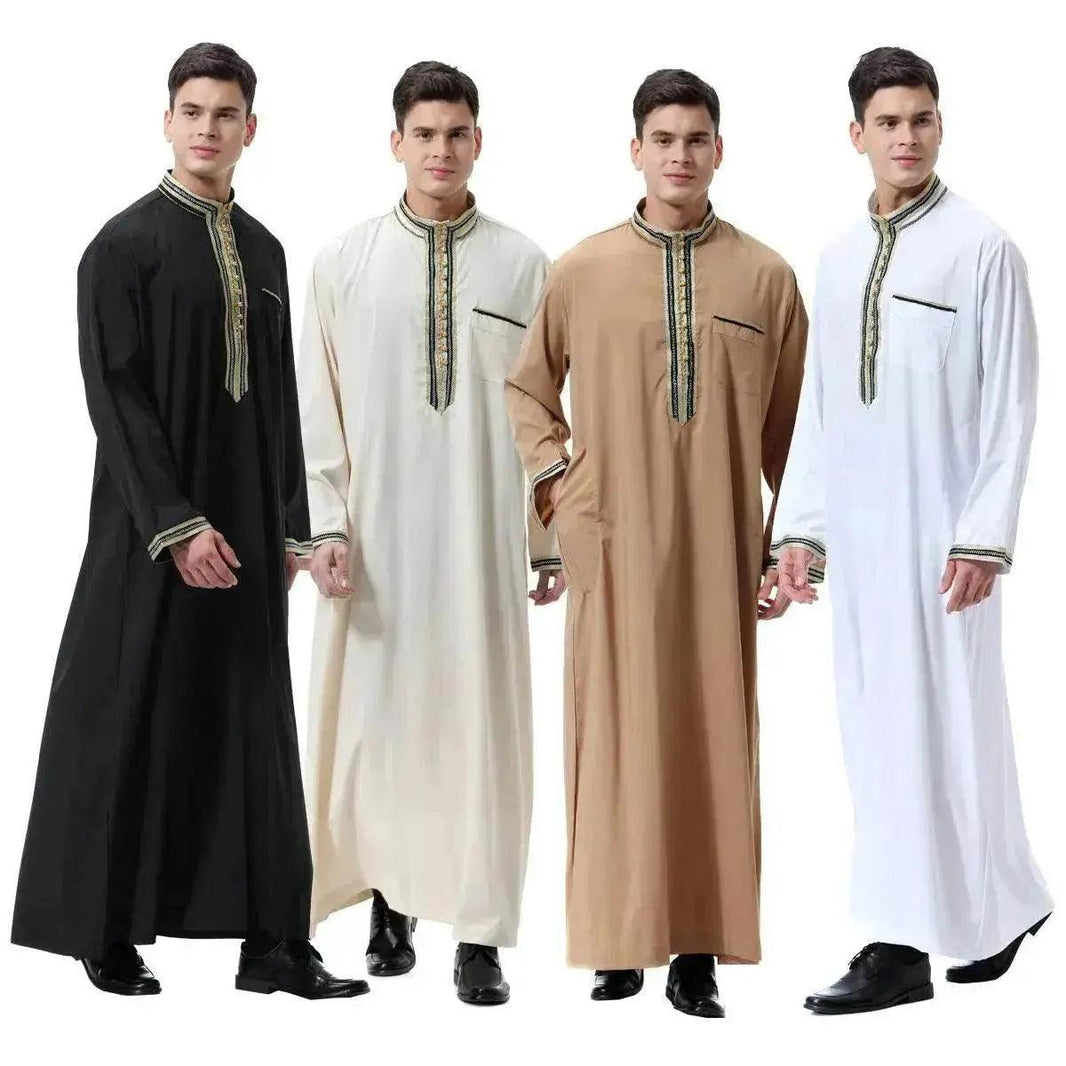 Robe à col montant avec appliqué pour hommes arabes du Moyen-Orient, à la mode et élégante, TH810 Jalabiya marocaine pour hommes - EX-STOCK Canada
