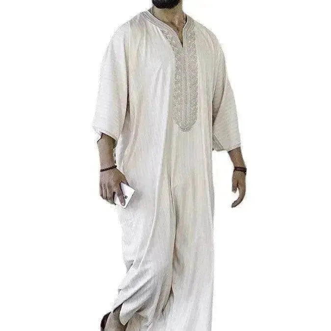Fashionable and Elegant Ethnic Style Loose Casual Embroidery White Arab Robe Moroccan Men's Jalabiya - EX-STOCK Canada