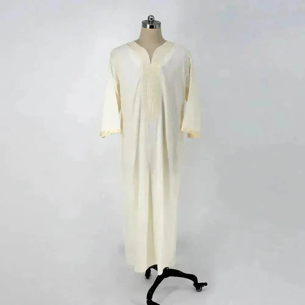Fashionable and Elegant Ethnic Style Loose Casual Embroidery White Arab Robe Moroccan Men's Jalabiya - EX-STOCK Canada