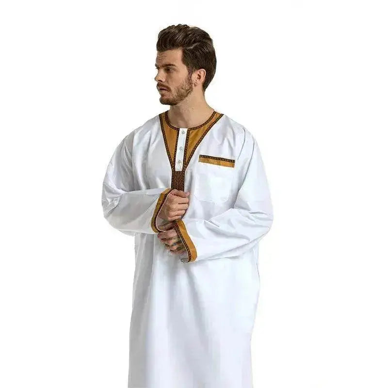 Fashionable and Elegant Round Neck Stitching Long-Sleeved Arab Hui Robe Male Moroccan Men's Jalabiya - EX-STOCK Canada